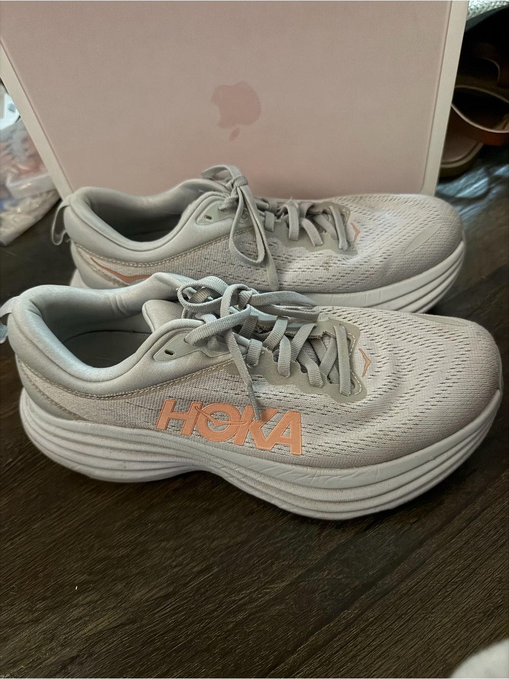 Hoka Kids Sneakers - Light Gray with Peach Accents